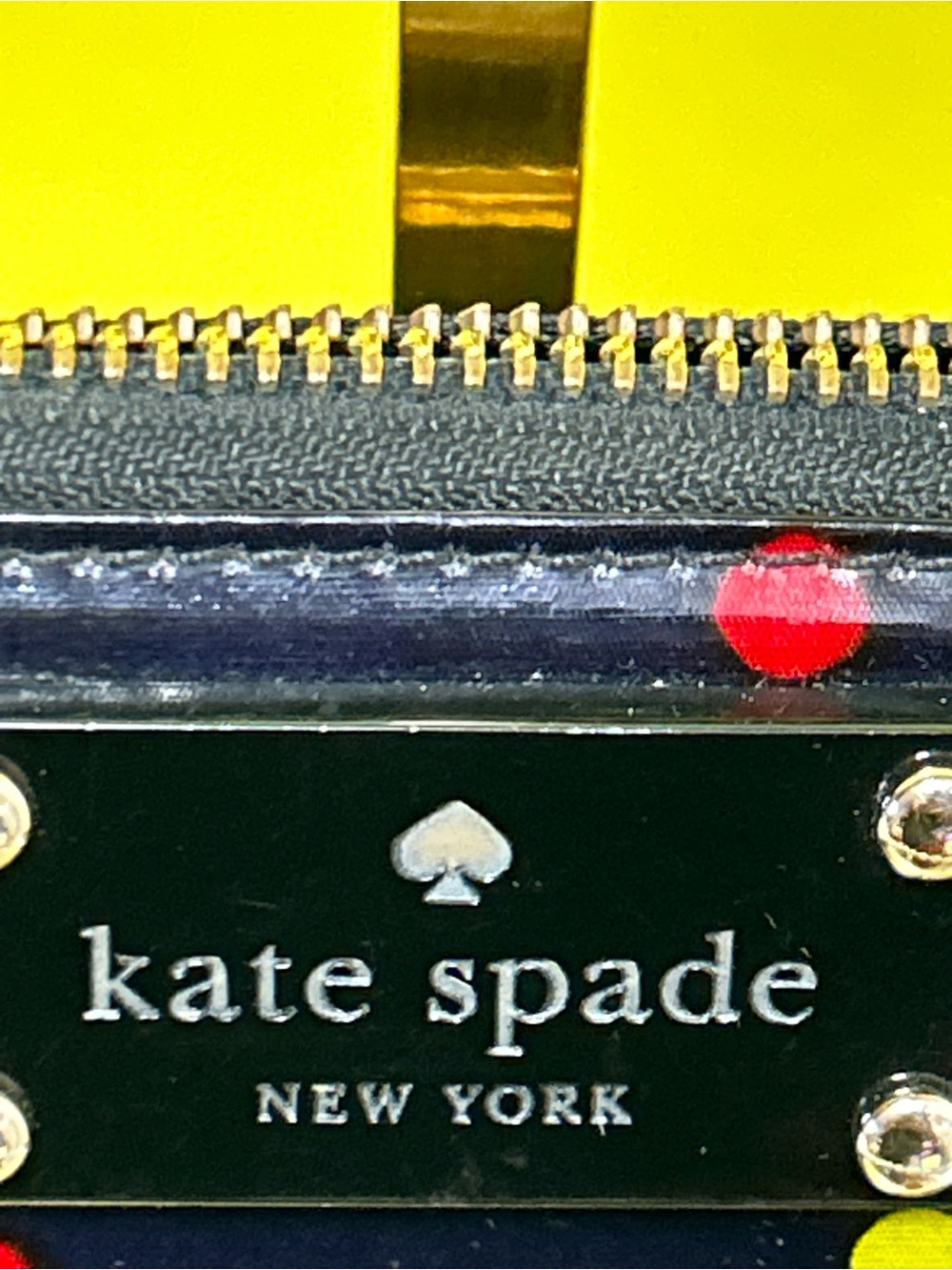 kate spade Black Patent Polka Dot Zip Wallet w/Storybook lining - Picture 9 of 11